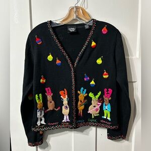 Vintage Christina Rotelli Festive holiday Cardigan with Embroidered Reindeer